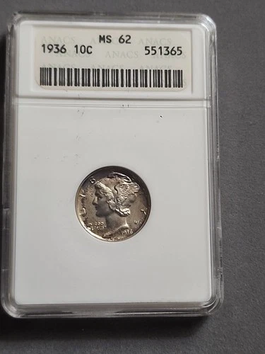 1936 Anacs Ms62 Mecury Dime