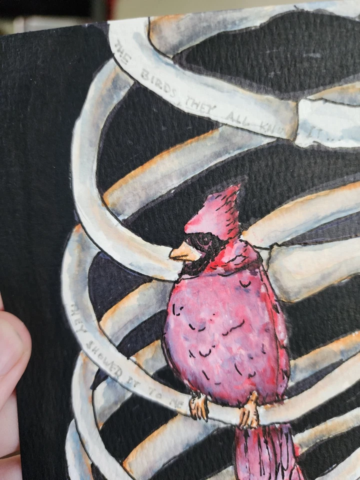 Оригинальная акварельная картина «Полет костей» — 4x6 на бумаге - Изображение 3 из 4