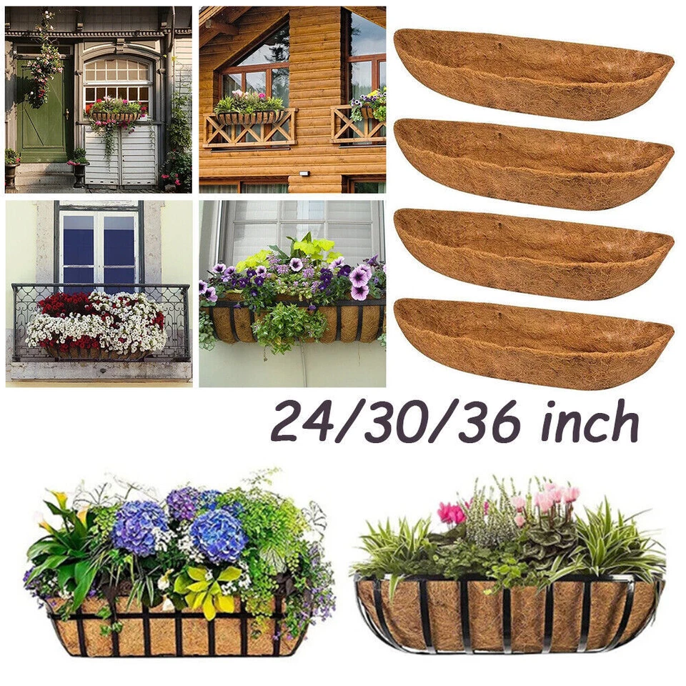 1-5Pcs Trough Coco Liner Planting Flower Wall Hanging Basket Planter Window Box - Image 3 of 4