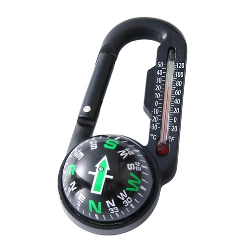 Compass Thermometer Carabiner Keyring Outdoor Hiking Survival Tool RANDOM