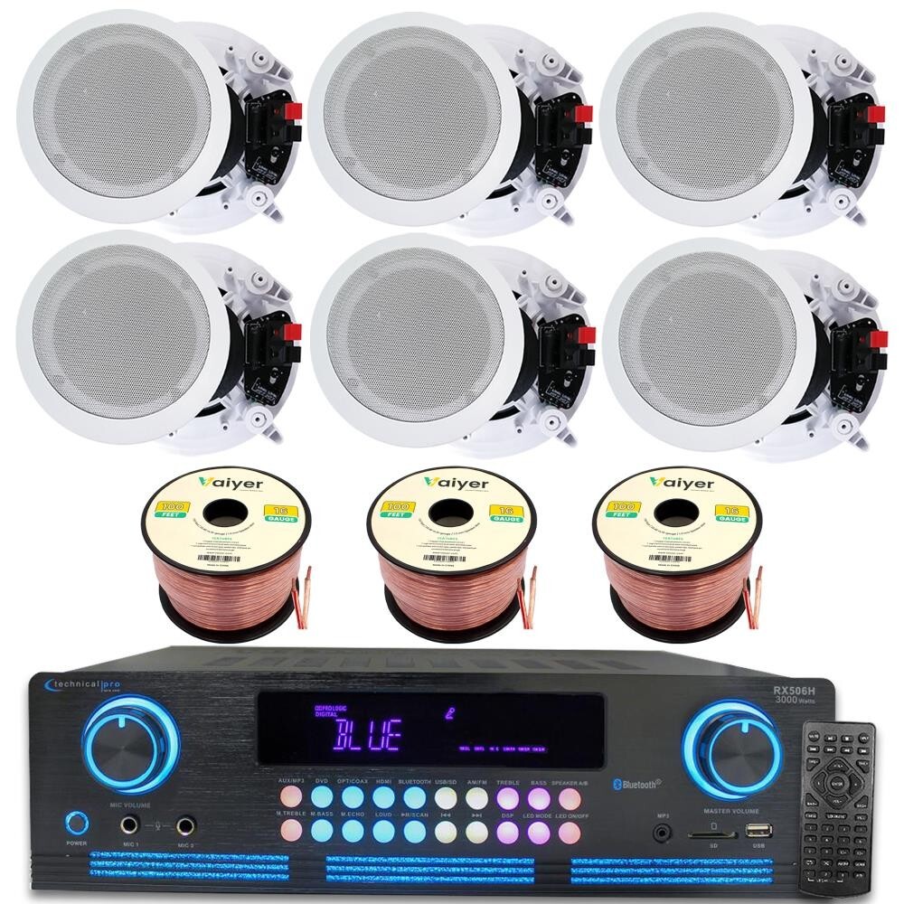 Home Theater System-7.2Ch 2000W Bluetooth Amplifier, 6x8" Ceiling Speakers, Wire