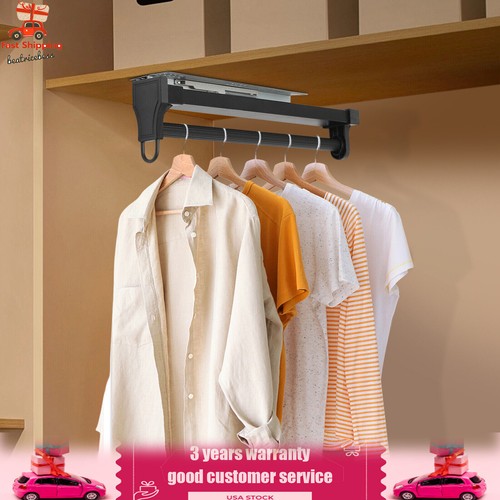 Clothes Rail Retractable Closet Pull Out Rod Hanger Adjustable Wardrobe Rod US