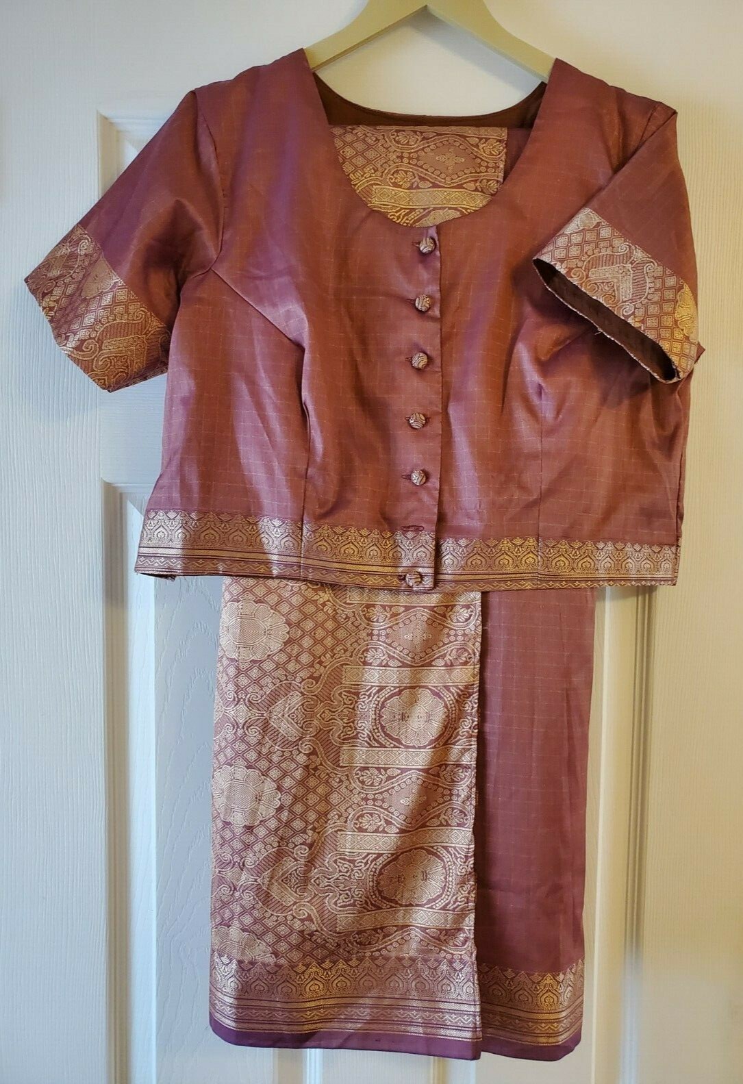 Readymade Adjustable Copper color saree w/ Blouse Tra… Gem