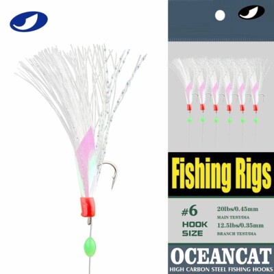 OCEAN CAT 6 Hooks Sabik Rainbow Skin Silk String Fishing Rig Saltwater Lure Bait