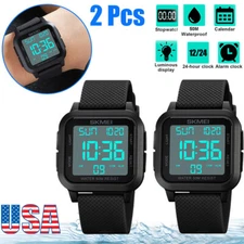 2X Men's Military Sports Watch LED Large Digital Face Waterproof Wristwatch US