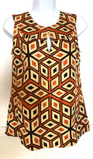 NEW! Tory Burch Women's Size 2 Orange Black Geometric Sleeveless Silk Top XS