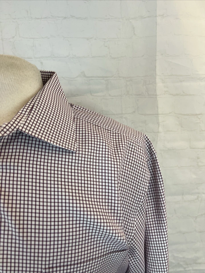 Black Brown 1826 Men's White Burgundy Red Plaid Cotton Dress Shirt 17.5 - 33 $98 - Image 2 of 4