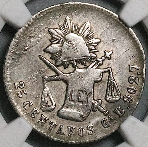 1883/2-Ga NGC XF Mexico 25 Centavos Guadalajara Rare Silver Coin (23092001C)
