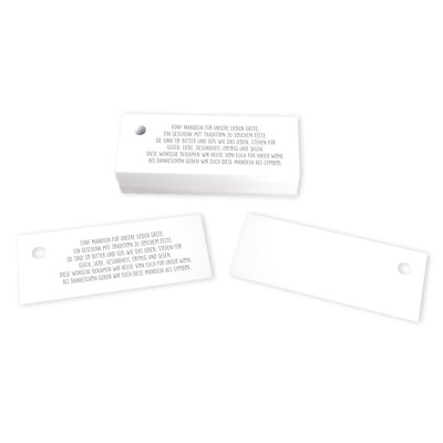 50 Kärtchen Anhänger 7,5 x 3 cm Mandelspruch - Gastgeschenke Hochzeitsmandeln