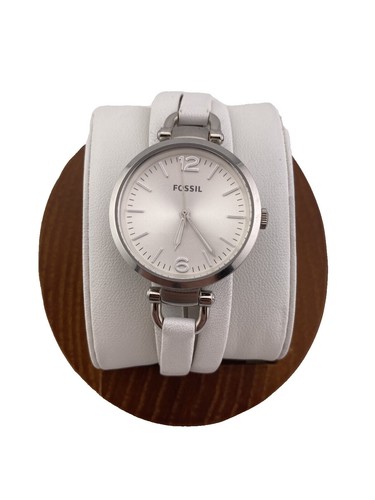 Fossil Georgia ES3318 Silver-Tone Blue Leather Strap Analog Wristwatch 30M Women Fossil Georgia Navy Blue Leather Band Silver Tone Round  main image 4