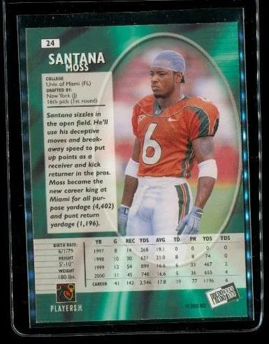 2001 PRESS PASS SE College Football Card #24 SANTANA MOSS Miami Hurricanes - Image 2 of 2