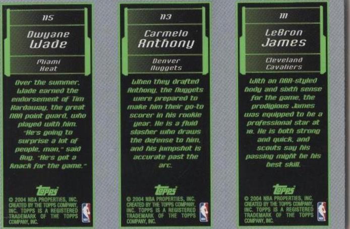 2003-04 Topps Rookie Matrix - Carmelo Anthony/LeBron James/Dwyane