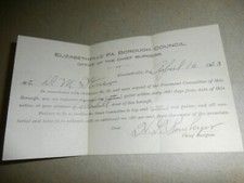 1923 Elizabethville PA Chief Burgess Curb Gutter Request Letter D M Stine