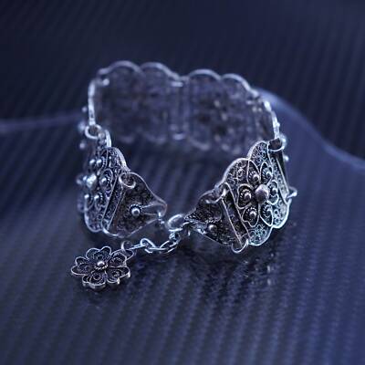 7”, vintage Sterlng Silver 925 handmade filigree floral link