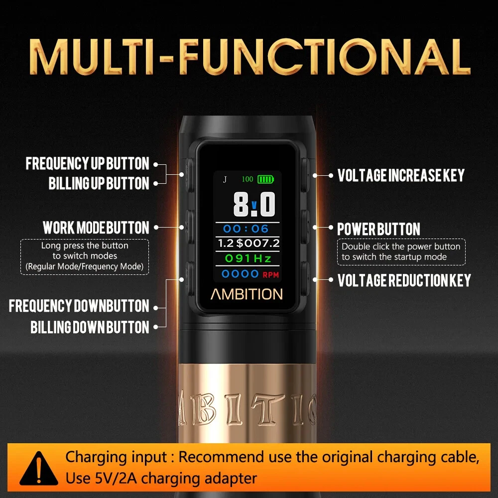 Ambition Vibe Max 2.5-3.5-4.0-4.5mm Stroke Wireless Tattoo Machine Pen Brushless - product detail image 5