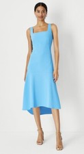 NWT~$159 Ann Taylor~Sz 6~Square Neck Hi Low Flare Midi Dress~Sky Blue~Sleeveless