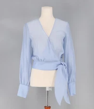 NWT & OTHER STORIES Voluminous Tie Wrap Blouse Semi-Cropped Periwinkle Blue US 2
