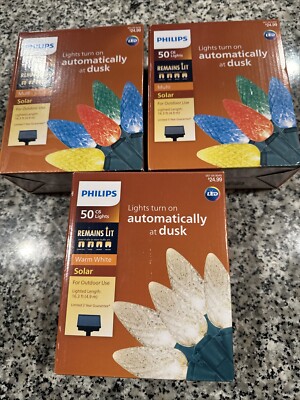 Philips 50ct LED Solar Faceted C6 String Lights Multi Color Warm White Brand New