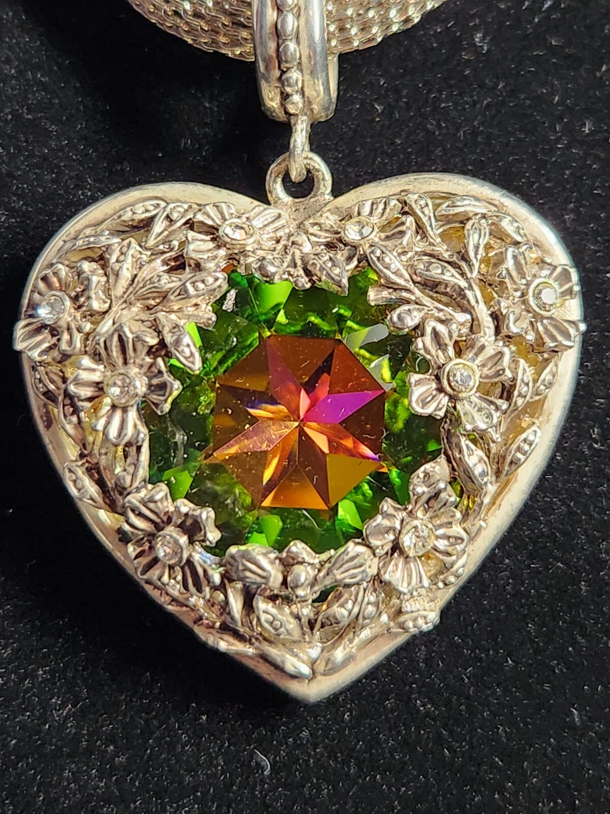 Large statement necklace silver tone multi color … - image 1