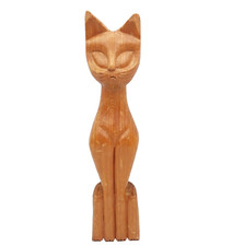 Tall Vintage 1960's Hand Carved Wood Cat Sculpture Wooden statue Siamese