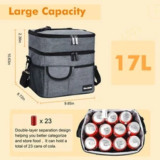 Double Deck Lunch Bag Dual Compartment for Women Men Work Office Insulated