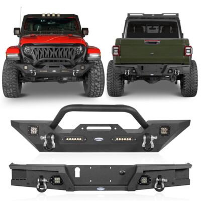 FRONT REAR BUMPER W/WINCH PLATE LED LIGHTS D-RINGS FOR JEEP GLADIATOR JT 20-26