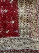 Red And Gold Bandhani Georgette Print Dupatta