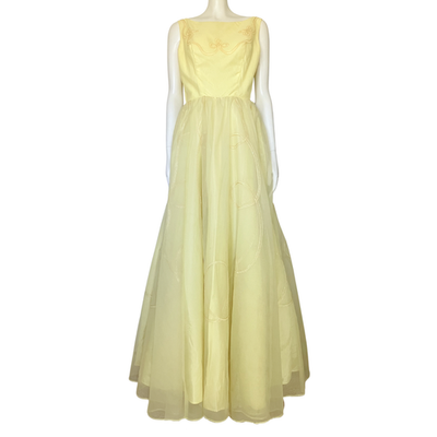 Vintage 50s Pastel Yellow Prom Dress Ball Gown XS Formal Cupcake Flaws 24"  Waist | eBay