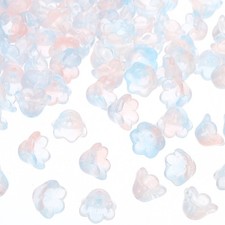 Glass Trumpet Flower Beads, 200 Pcs Gradient Flower Bead Charm, Light Pink, Blue