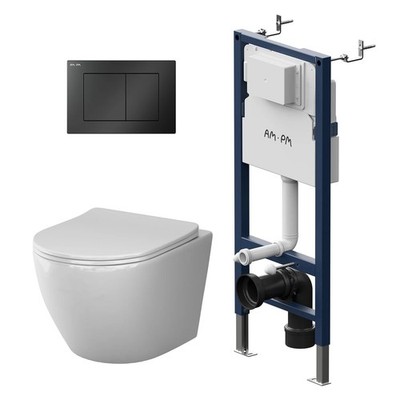 Hänge WC Komplettset - Basic Vorwandelement + Wand Toilette Weiß Spülrandlos