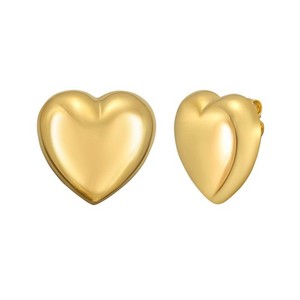 Authentic Sterling Silver Yellow Gold Plated Puffed Large Heart Stud Earrings