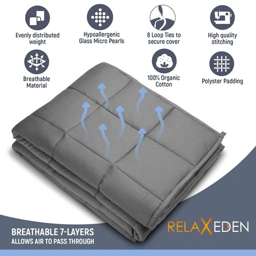 RELAX EDEN Adult Cotton Weighted Blanket with Removable Duvet Cover - Thumbnail 3