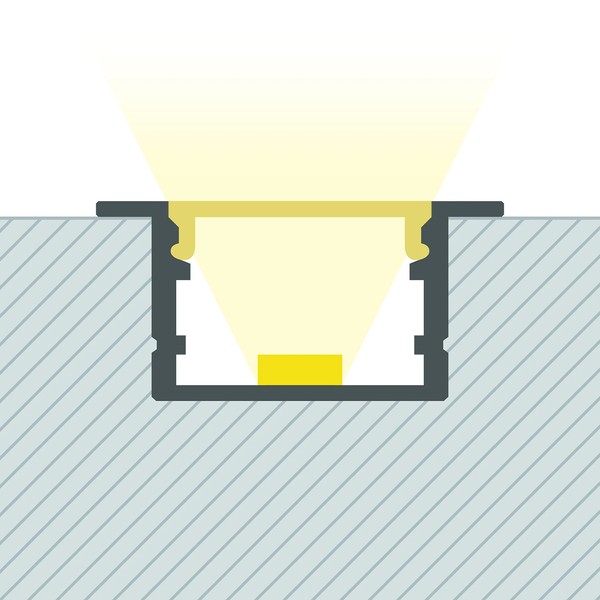 Perfil de aluminio empotrado para tiras LED de hasta 25 mm