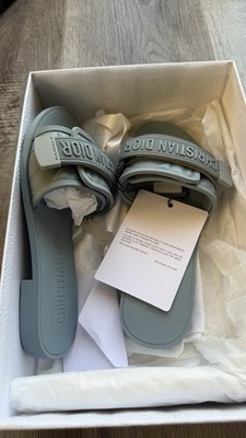 Christian Dior Light Blue Logo Slide Sandals Slip-On Comfort