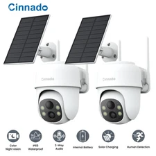 2Pack Solar Security Camera Wireless Outdoor WiFi Camera 2K PTZ Battery Powered