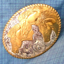 Horses Belt Buckle Cowgirl Cowboy Vtg Special Crumrine 50 Year SEPOJB USA.SHY169