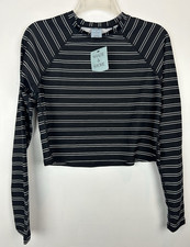 Shade  Shore Rash Guard Womens - Small Black Striped Long Sleeve UPF 50