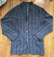 Mens lightweight Casual Blazer Sport Navy Vertical Stripe Distressed Frayed 40R