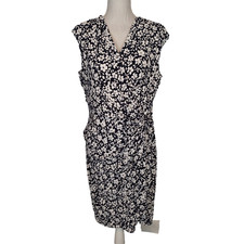 Ralph Lauren Navy Blue White Hawaiian Floral Sleeveless Faux Wrap Dress 14