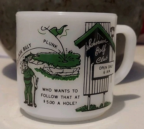 Vintage Federal Milk Glass Scherwood Golf Club Billy Coffee Mug Cup U.S.A.