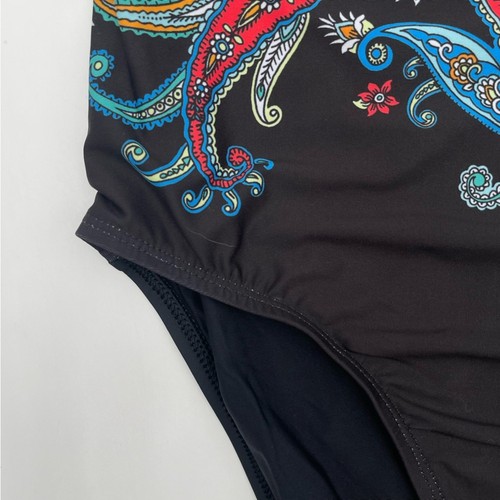NEU ATHENA Badeanzug Größe 6 Einteiler trägerlos schwarz Paisleymuster Küste Strand - Bild 5 von 12