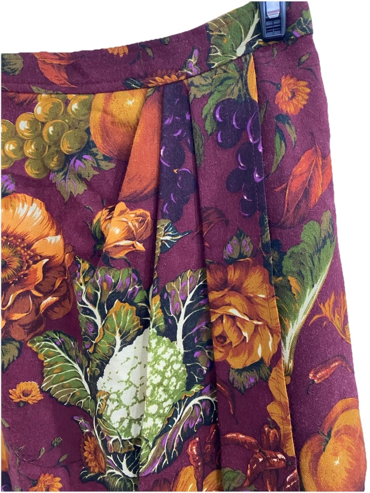 NUEVO CON ETIQUETAS Falda Vintage Emanuel Ungaro Otoño Cosecha Fruta Estampado Floral Lana Aline XS Foto 3 de 4