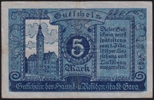 Germany Gera 5 Mark 1918 Vintage WWI Old Emergency Paper Money Banknote VF
