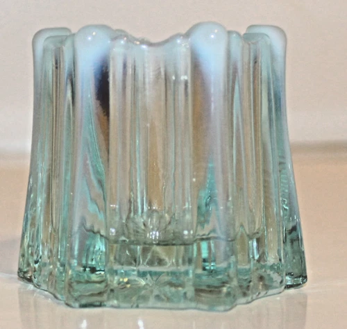 AQUA Fenton Vulcan Opalescent Glass Pink Toothpick Holder w Orig. Stickers