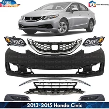 Front Bumper Cover Fascia & Headlight Assembly For 2013-2015 Honda Civic