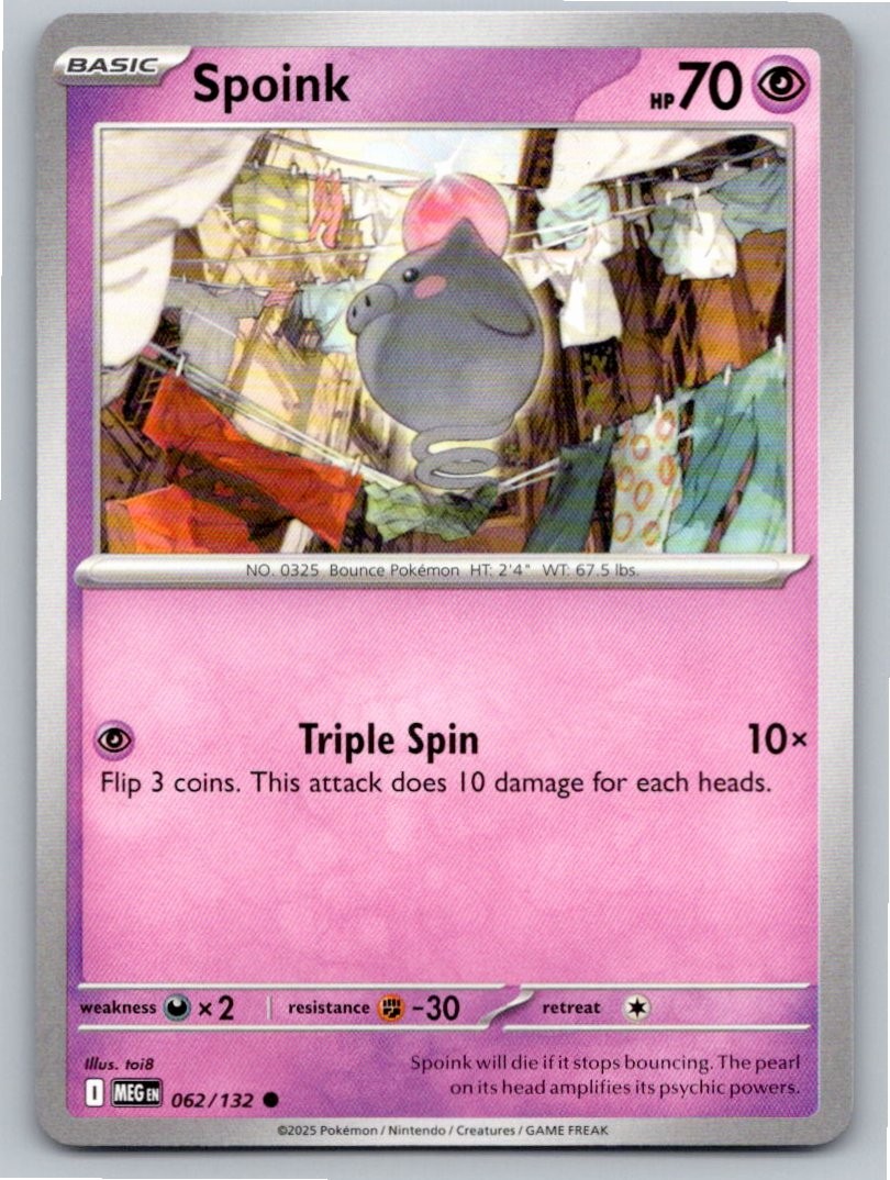 2025 POKEMON SPOINK MEGA EVOLUTION 062/132 COMMON NM A53018 FREE S&H