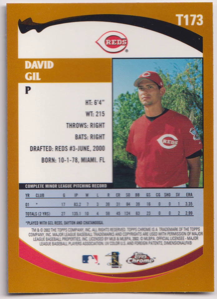 2002 Topps Traded Chrome #T173 David Gil RC PRO Cincinnati Reds - Image 2 of 2