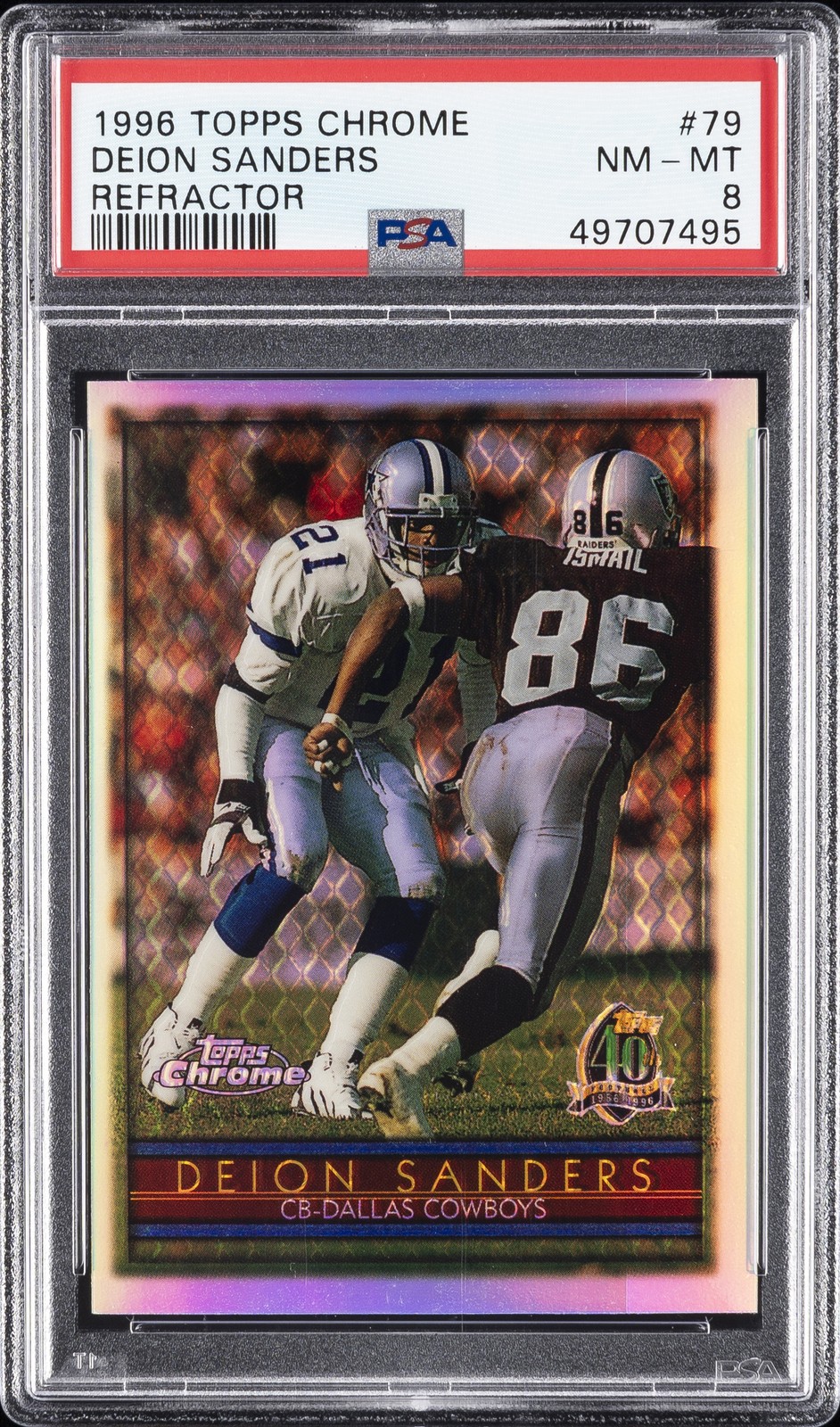 1996 TOPPS CHROME REFRACTOR #79 DEION SANDERS PSA 8