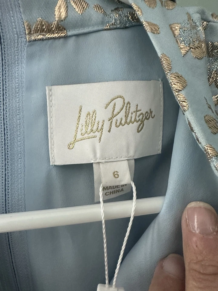 Vestido de cóctel Lilly Pulitzer hilo aguamarina e dorado talla 6 - Nuevo con etiquetas Foto 3 de 4