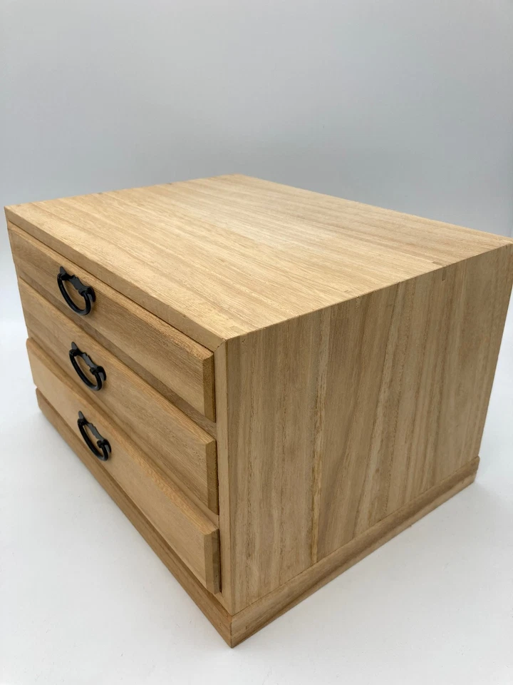 Japanese Wooden Chest with 3 Drawers Natural Wood Storage Box - Image 4 of 4